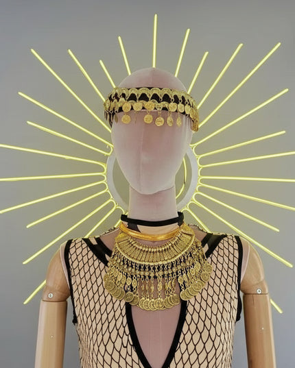 Luminous LED Performance Costume Set with Dazzling Headpiece for Female Artists