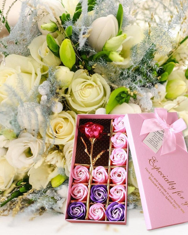 Passionate Love Soap Rose Luxury Gift Set - Opulent Wedding and Special Occasion Present with Elegant Gold Leaf Detail