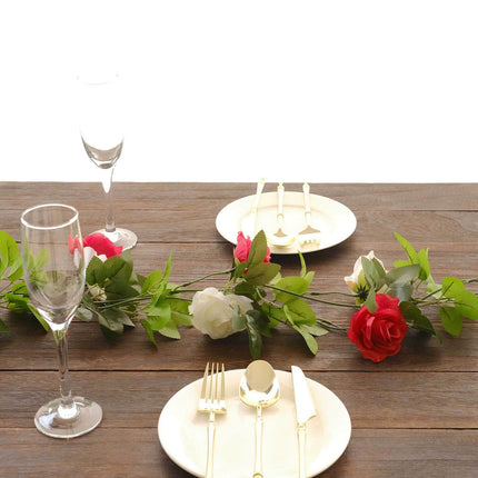 AliKopy 2 Pack 7ft Red Ivory Mini Rose Silk Flower Garland, 26 Flower