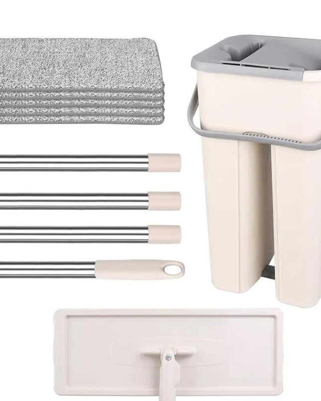 Effortless Cleaning Revolution: Hands-Free Flat Mop System with Self-Wringing Bucket
