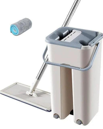 Effortless Cleaning Revolution: Hands-Free Flat Mop System with Self-Wringing Bucket
