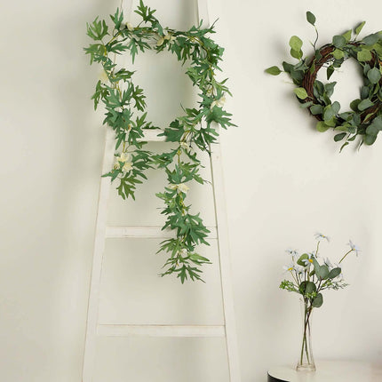 AliKopy 5.5ft Cream Artificial Daisy & Magnolia Leaf Garland - UV Resi