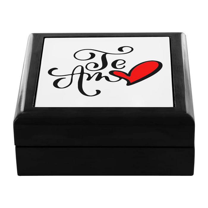 Elegant Teamo Love Wood Jewelry Box with Ceramic Tiled Design - Maison d'Elite Ceramic Tiled Elegant Teamo Love Wood Jewelry Box