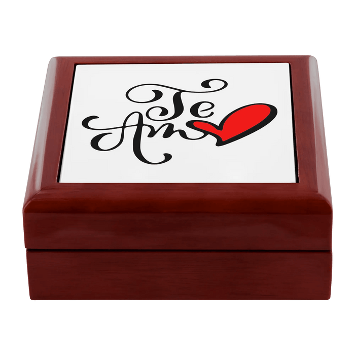 Elegant Teamo Love Wood Jewelry Box with Ceramic Tiled Design - Maison d'Elite Ceramic Tiled Elegant Teamo Love Wood Jewelry Box