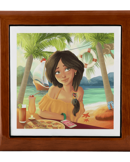 Luxurious Handcrafted Tropical Wood and Ceramic Jewelry Storage Box with Velvet Lining