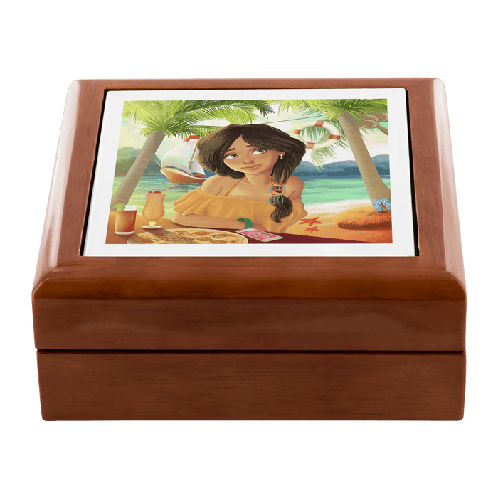 Elegance Redefined: Luxurious Tropical Wood and Ceramic Tiled Jewelry Organizer with Plush Felt Interior