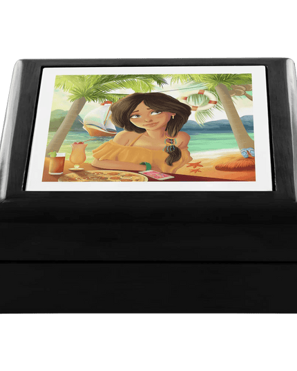 Luxurious Handcrafted Tropical Wood and Ceramic Jewelry Storage Box with Velvet Lining