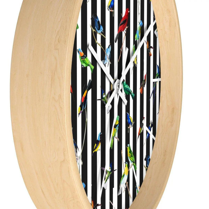 Exotic Birds Wooden Frame Wall Clock - Elevate Your Space with Maison d'Elite's Stylish Timepiece