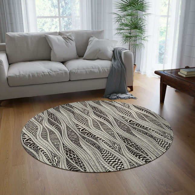 Lively Ethnic Circular Area Rug - Stunning Designs, Soft Polyester Chenille