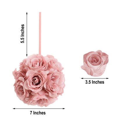 AliKopy 2 Pack 7" Mauve Artificial Silk Rose Kissing Ball - Elegant Dé