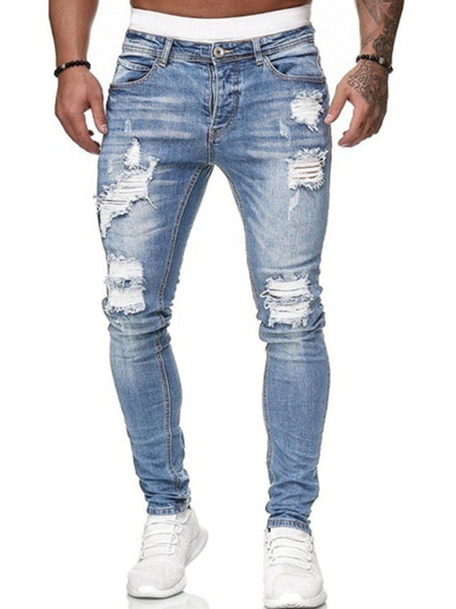 Trendy Men's Ripped Slim Fit Denim Jeans for Stylish Dudes