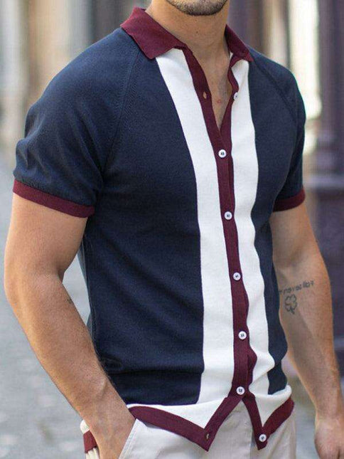 Modern Color Block Short Sleeve Shirt for Men - Trendy & Comfortable