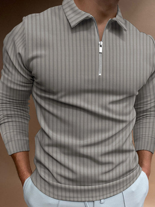 Men's Striped POLO Shirt with Zipper Accent: Versatile Style for Any Occasion