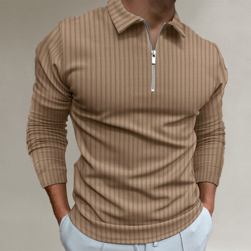 Zipper Detail Men's Striped Long-Sleeve POLO Shirt for Casual and Formal Occasions