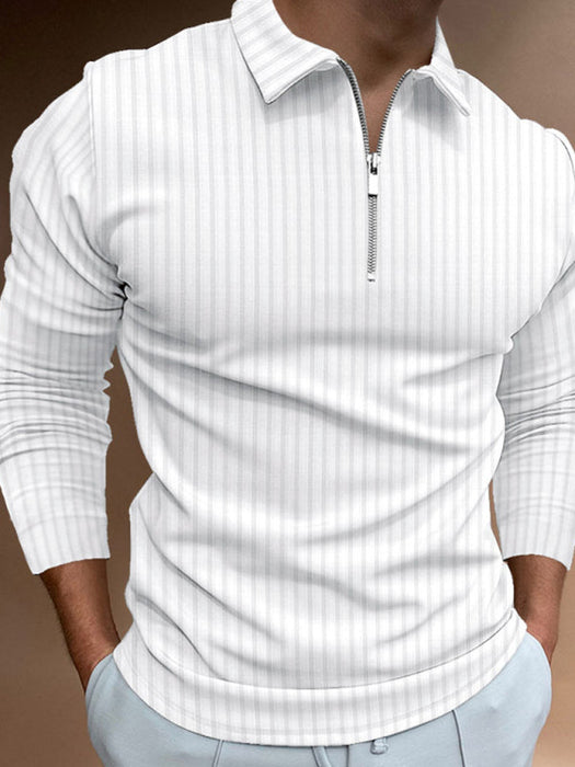 Men's Striped POLO Shirt with Zipper Accent: Versatile Style for Any Occasion