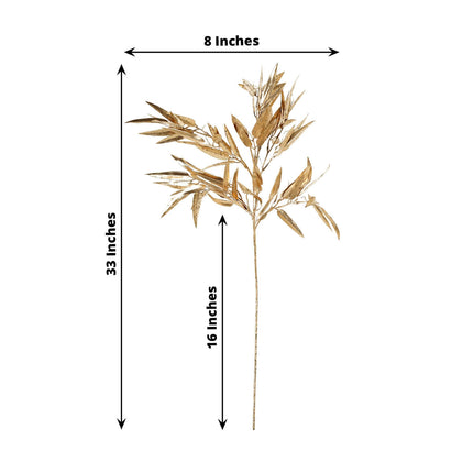 AliKopy 2-Pack Gold Metallic Bamboo Leaf Branches - Shiny Faux Stems