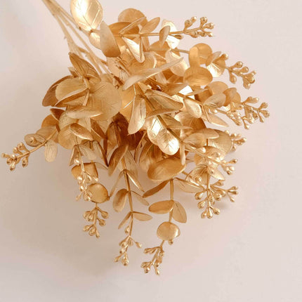 AliKopy 4-Pack Metallic Gold Eucalyptus Leaves - 12" Faux Plant Spray