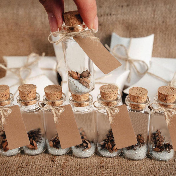 Elegant Mini Glass Bottle Set with Rustic Cork Lids for Event Decor and Favors