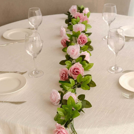 AliKopy 2 Pack 7ft Blush Dusty Rose Silk Flower Garland - 26 Flower He