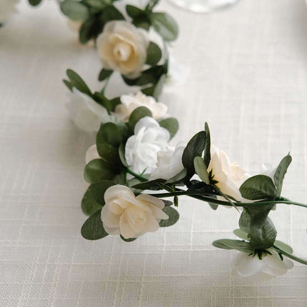 AliKopy 2 Pack 8ft Cream Ivory Mini Rose Flower Garland - 45 Flower He