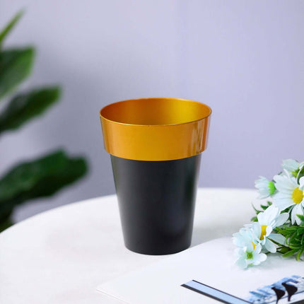 AliKopy 2-Pack Medium Black Flower Pots with Gold Rim - 6" Indoor Plan