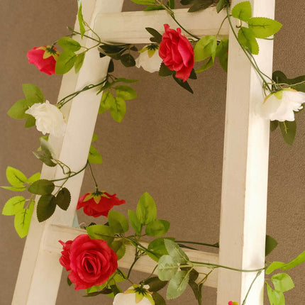 AliKopy 2 Pack 7ft Red Ivory Mini Rose Silk Flower Garland, 26 Flower