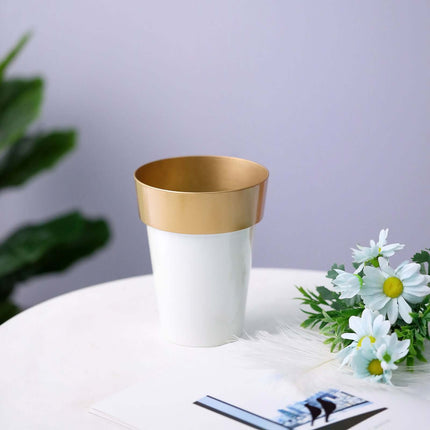 AliKopy 2-Pack Medium White Flower Pots with Gold Rim - 6" Indoor Plan