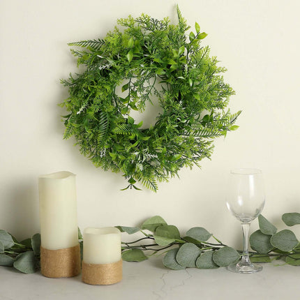 AliKopy 2 Pack 4" Green Artificial Fern Candle Ring Wreaths - Realisti