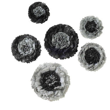 AliKopy Set of 6 Charcoal Gray 3D Paper Carnation Flowers - Wall Decor