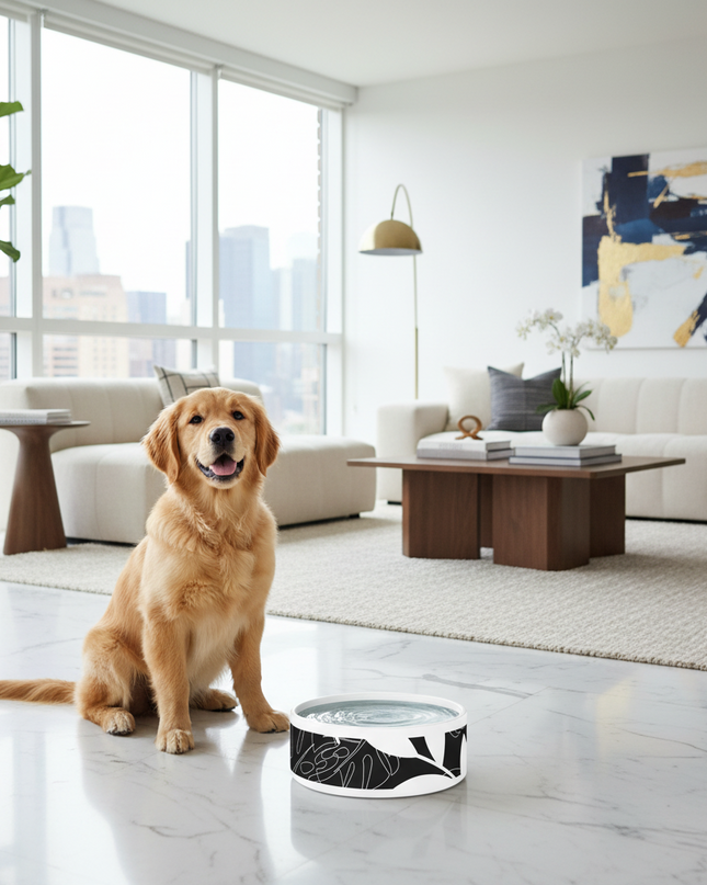 Chic Ceramic Pet Bowl with Adorable Paw Print Accent