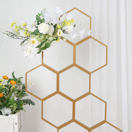 AliKopy 6ft Gold Metal Honeycomb Backdrop Stand & Balloon Arch Display