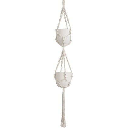 AliKopy 2-Tier Cotton Rope Hanging Planter Basket with Tassels, Boho D