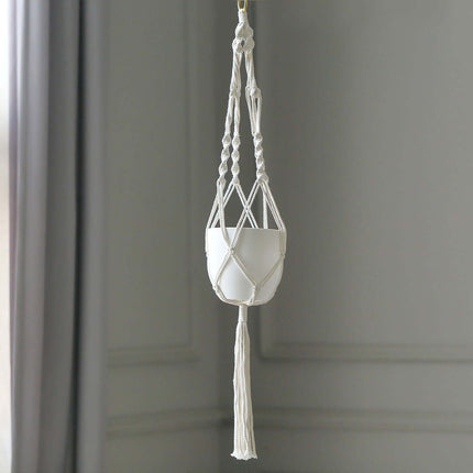 AliKopy 2-Pack Ivory Boho Hanging Planter Baskets - Cotton Rope, Tasse