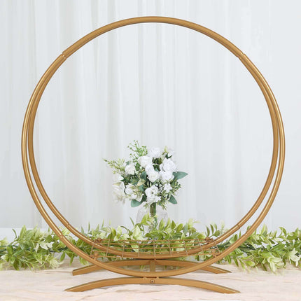 AliKopy Double Frame Hoop Table Centerpiece - Gold Metal, 24" Height