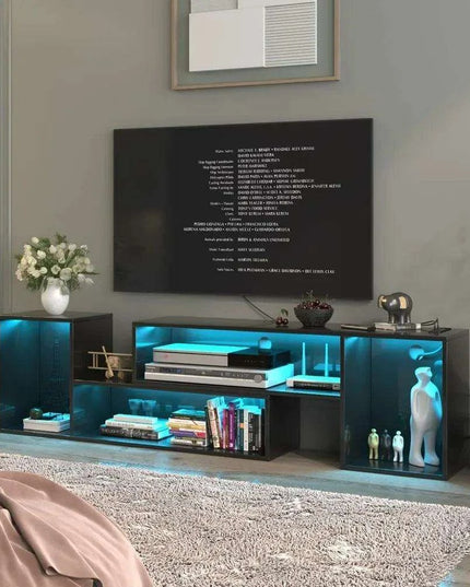 Versatile LED TV Stand with Customizable Ambiance and Organizational Solutions