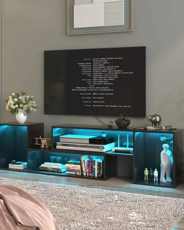 Versatile LED TV Stand with Customizable Ambiance and Organizational Solutions