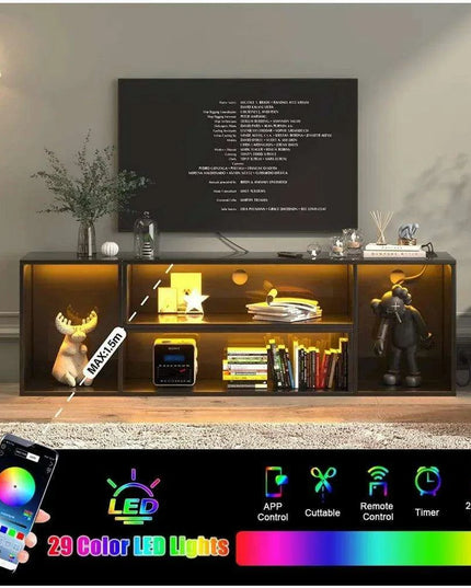 Versatile LED TV Stand with Customizable Ambiance and Organizational Solutions