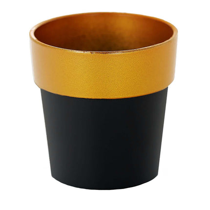 AliKopy 3-Pack Small Black Flower Pots with Gold Rim - Durable Plastic