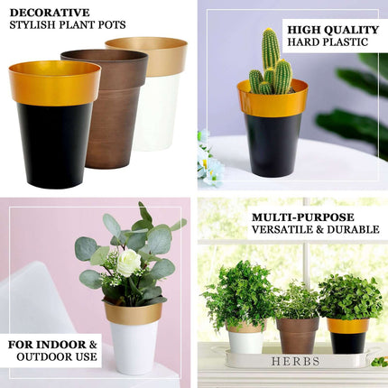 AliKopy 2-Pack Medium White Flower Pots with Gold Rim - 6" Indoor Plan