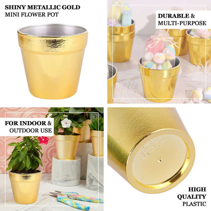 AliKopy 6 Pack 3" Gold Plastic Party Favor Buckets, Mini Planters