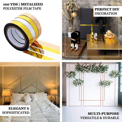 AliKopy 100 Yds Gold Metallic Mylar Film Tape, Strong Adhesive, DIY Cr