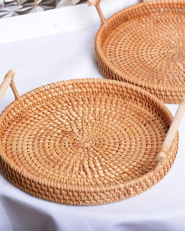 Chic Sustainable Rattan Serving Tray with Wooden Handles - Ideal for Home Decor and Gifting