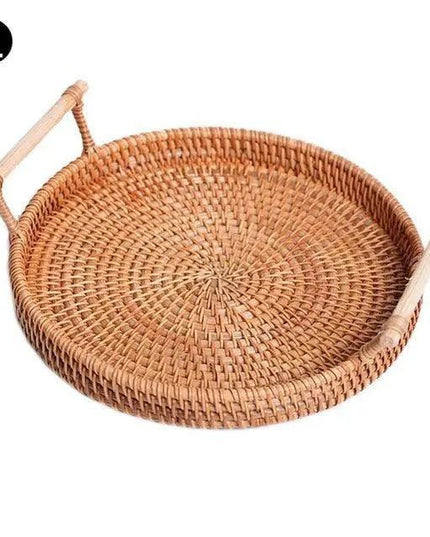 Chic Sustainable Rattan Serving Tray with Wooden Handles - Ideal for Home Decor and Gifting