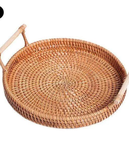 Chic Sustainable Rattan Serving Tray with Wooden Handles - Ideal for Home Decor and Gifting