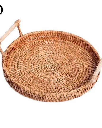 Chic Sustainable Rattan Serving Tray with Wooden Handles - Ideal for Home Decor and Gifting