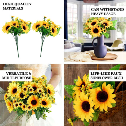 AliKopy 2 Pack 13" Yellow Artificial Silk Sunflower Bushes - Durable &