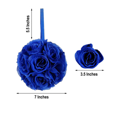 AliKopy 2 Pack 7" Royal Blue Silk Rose Kissing Ball, Elegant Faux Flow