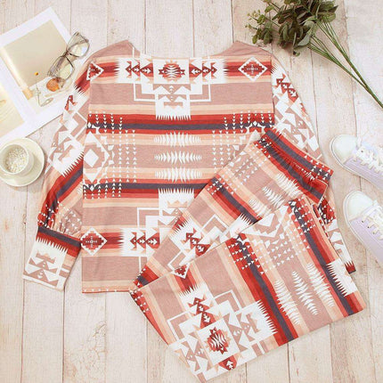 Chic Aztec-Inspired Lounge Set with Elegant Puff Sleeves & Adjustable Drawstring
