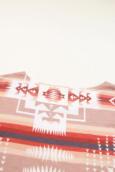 Aztec Print Puff Sleeve Lounge Set with Drawstring Waist