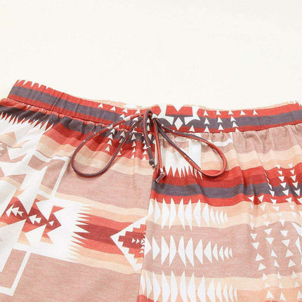 Chic Aztec-Inspired Lounge Set with Elegant Puff Sleeves & Adjustable Drawstring